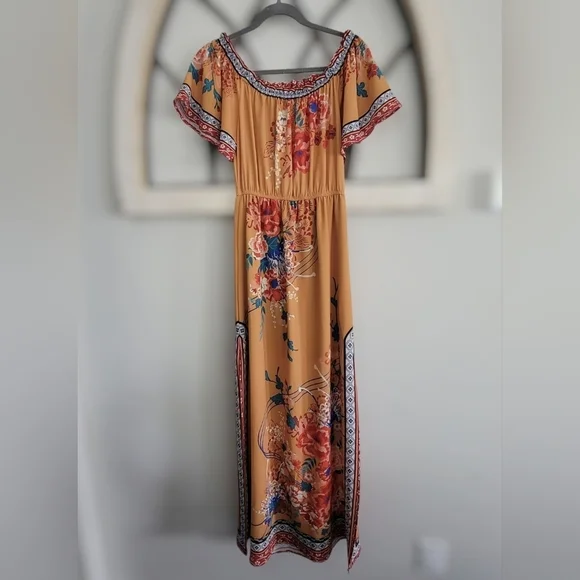 Flying Tomato Off The Shoulder Floral Boho Maxi Dress, Sz S - Picture 2 of 6